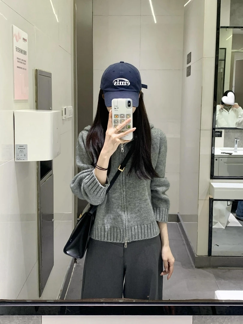 【素影】秋冬气质灰色针织上衣减龄开衫韩系灰色休闲西装裤两件套装