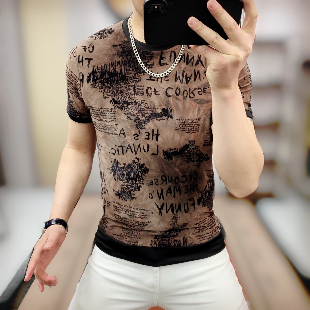 阿凯严选  欧洲站2025春夏新款男士潮流帅气修身圆领时尚短袖T恤