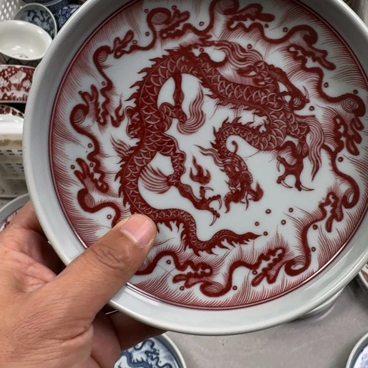 摆件釉里红海水龙大壶承