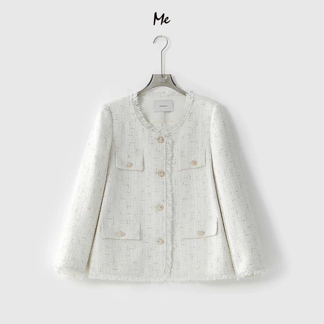 ME【白月香香】绵羊毛混纺手工流苏边时尚高级感小香风外套MESS0243