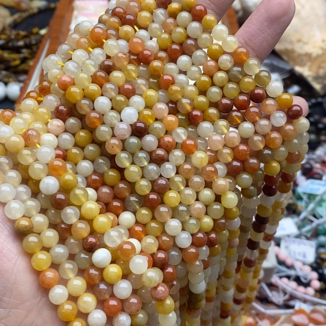 玛瑙/玉髓未镶嵌珠宝半成品一条天然6mm金丝玉圆珠A级