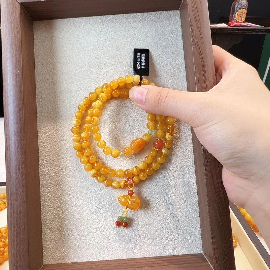 蜜蜡未镶嵌手链6.4mm蜜蜡手串