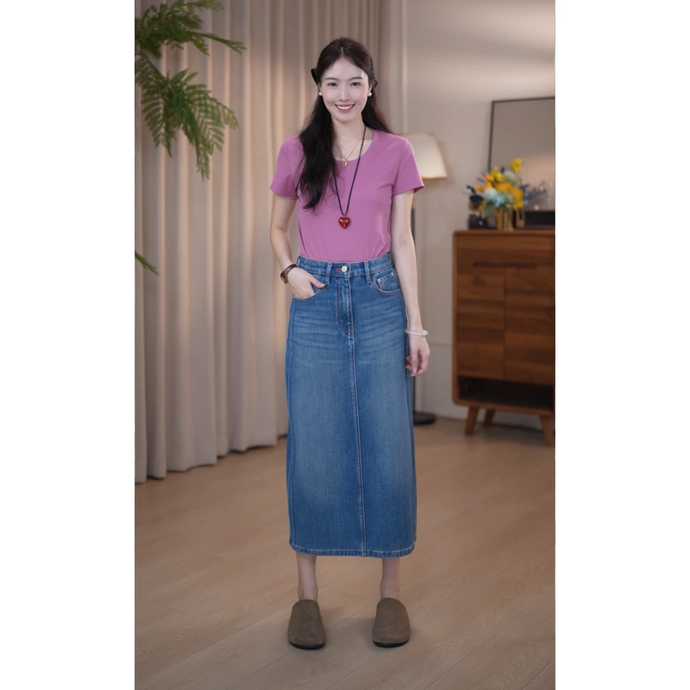 Q00080四面弹牛仔裙夏季薄款抗皱半身裙