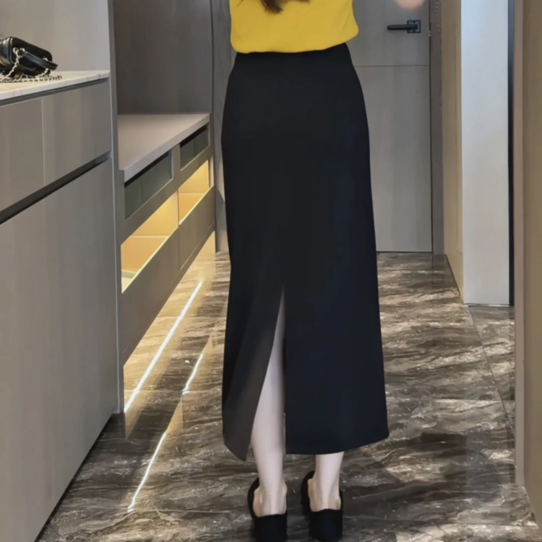 高腰半身裙夏季修身开叉裙子黑色显瘦中长款气质秋款上新