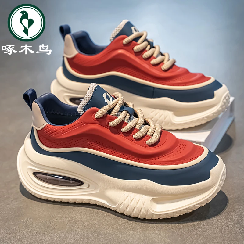 啄木鸟男鞋新款时尚百搭高级感运动老爹鞋男士增高厚底休闲阿甘鞋