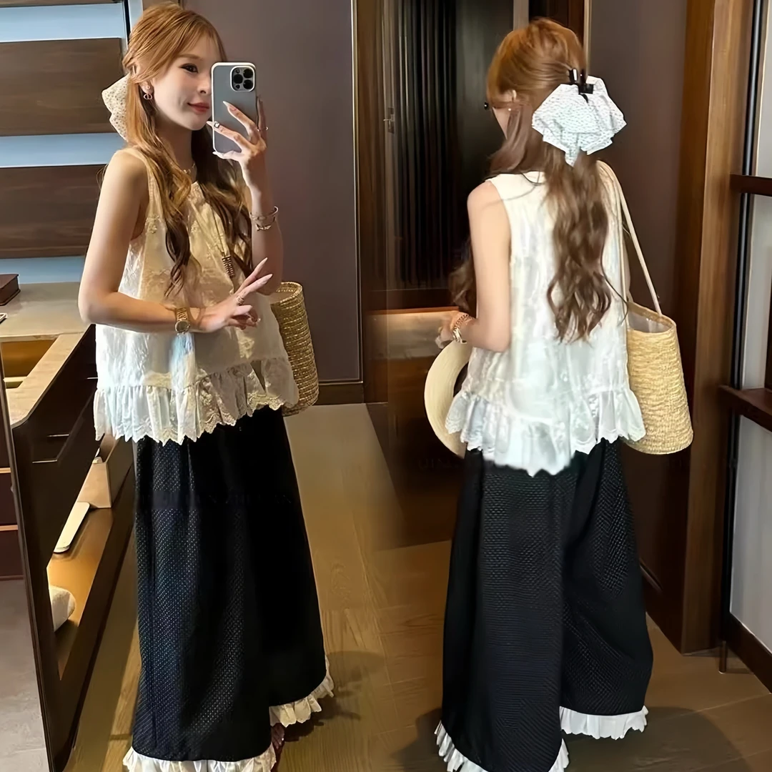 孕妇装2025春夏新款时尚洋气外穿无袖上衣宽松休闲孕妇阔腿裤套装