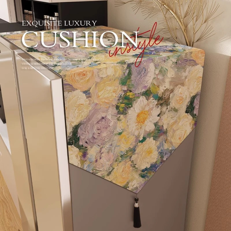 油画风冰箱盖布轻奢高档2025新款单双开门立式冰柜顶部防尘保护罩