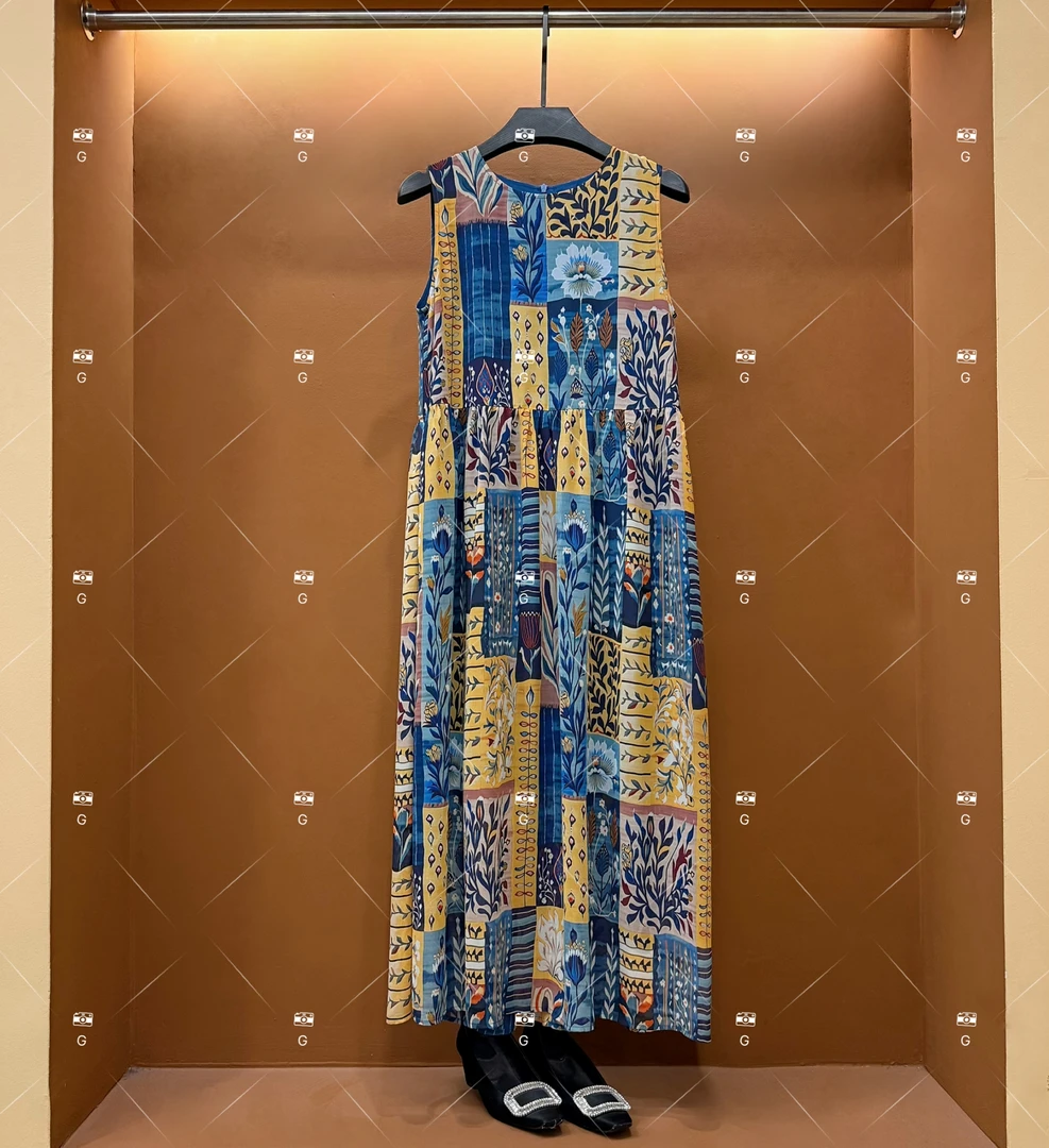 【李娜】夏季A字裙高腰连衣裙旗袍长款显瘦轻奢针织碎花 H-650