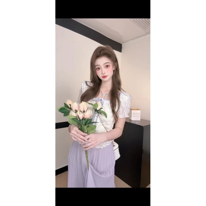 夏日绝美俏皮小个子减龄洋气杏色泡泡袖衬衫两件套裙装女2025新款