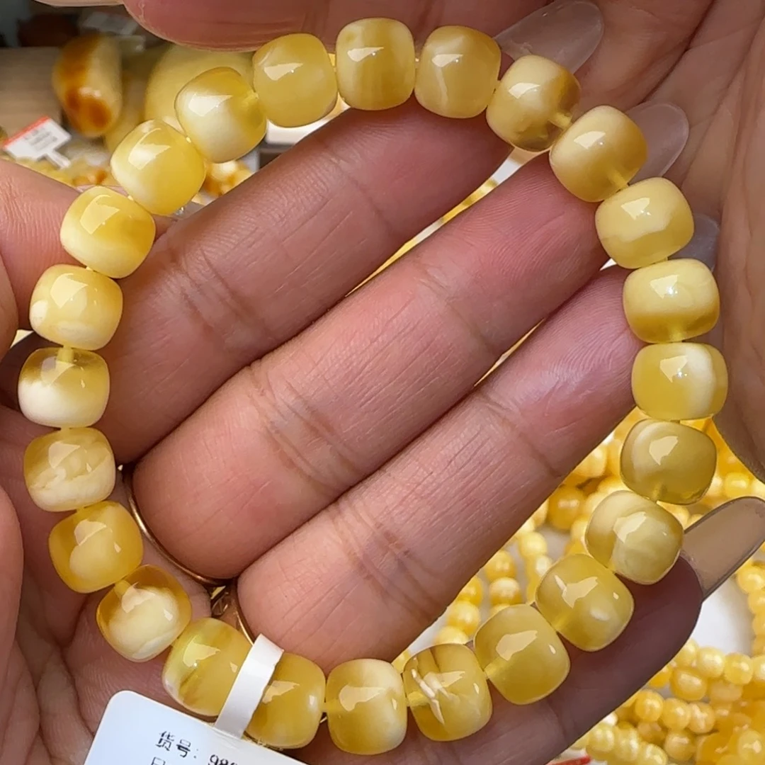 蜜蜡未镶嵌手链金白妖花老型手串