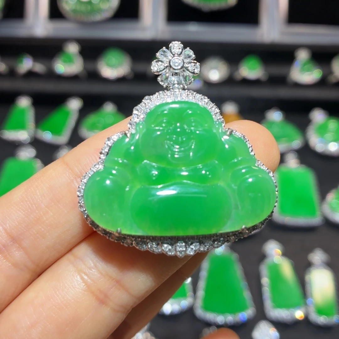 翡翠18K金镶嵌吊坠(不含链)翡翠