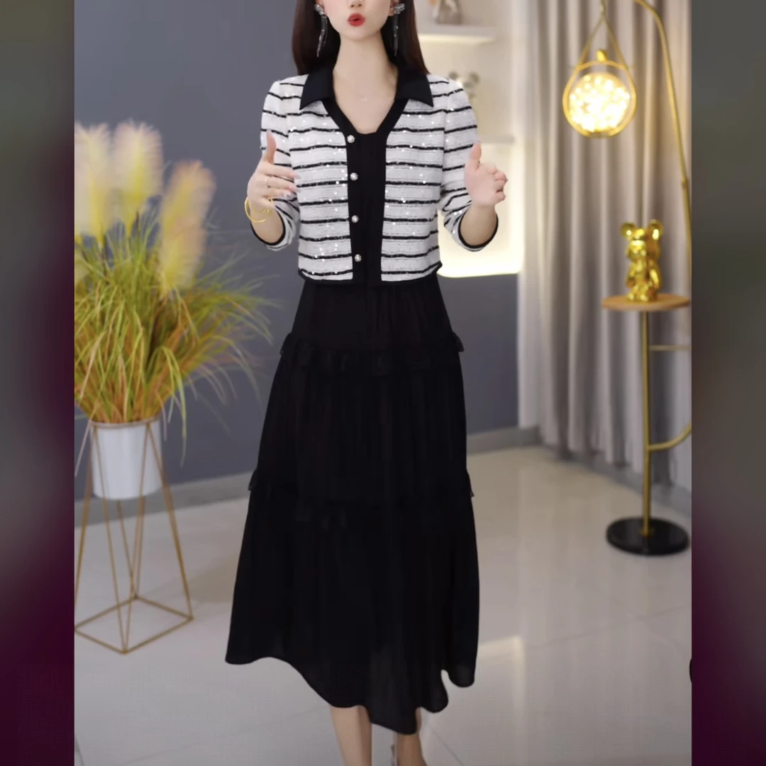 【外套+连衣裙】C219秋季新款女优雅时尚减龄收腰显瘦两件套裙