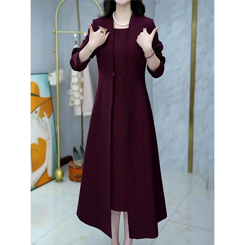 高端中长款风衣两件套连衣裙女2025年春秋新款妈妈气质背心裙套装