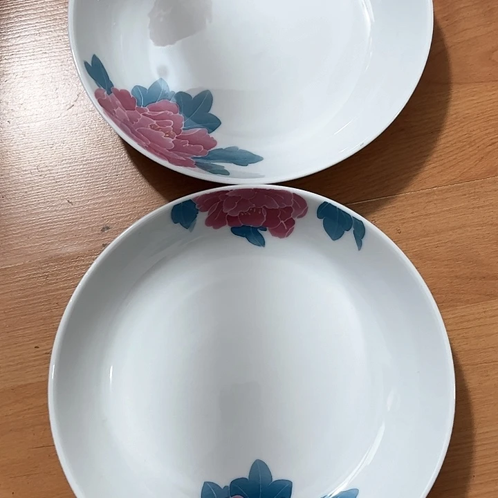 盘釉下彩手绘牡丹花锅盘2只