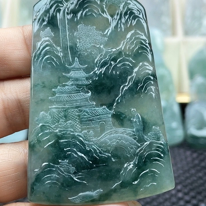颈饰未镶嵌翡翠天*天然翡翠A货，山水牌