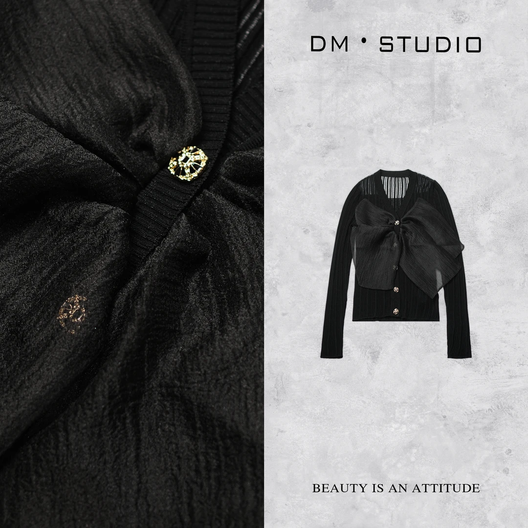 DEDM－DM•STUDIO/减龄气质重工设计显瘦修身蝴蝶结开衫（25S118-1）