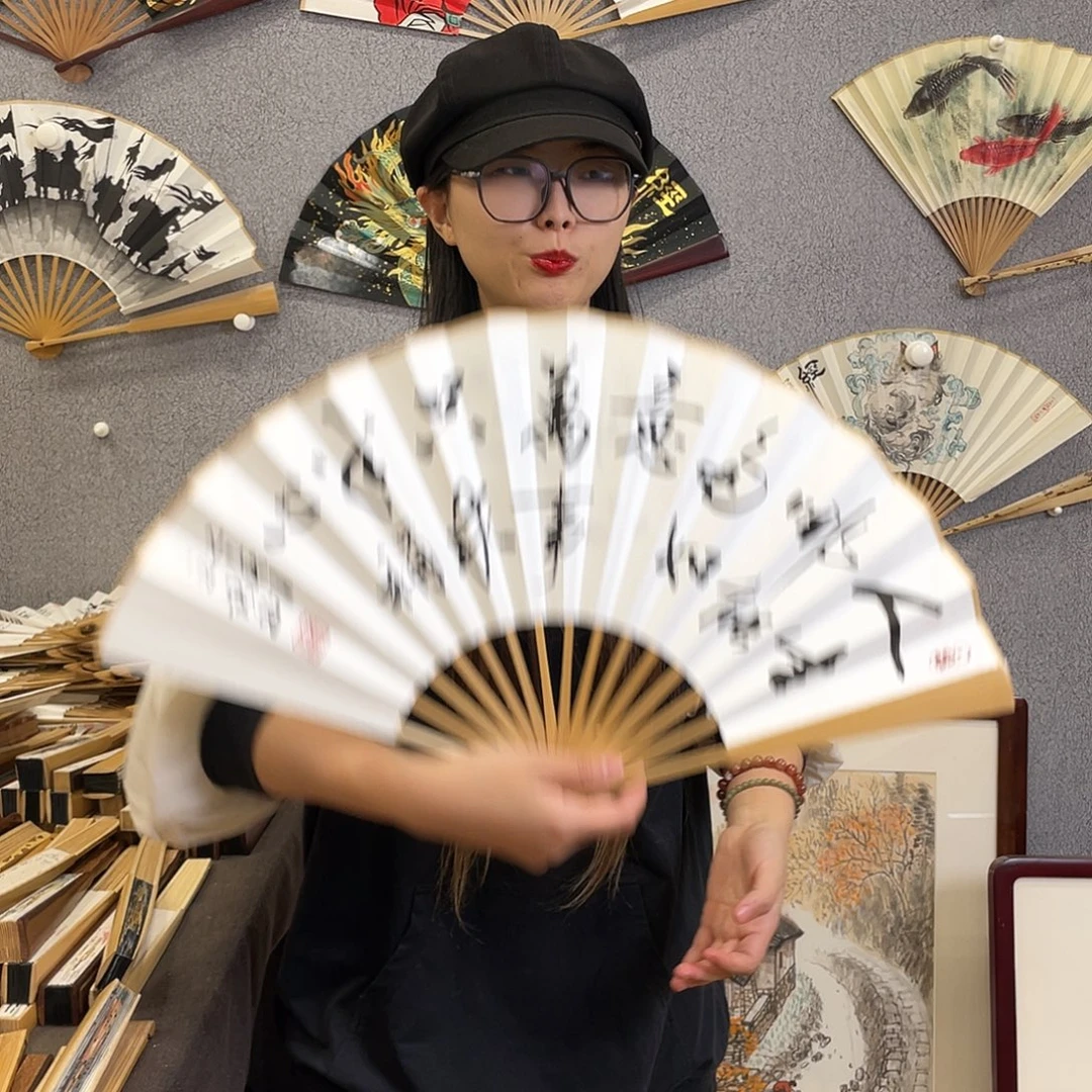 国画10寸玉竹-纯手绘-文玩扇骨（默认粘好）