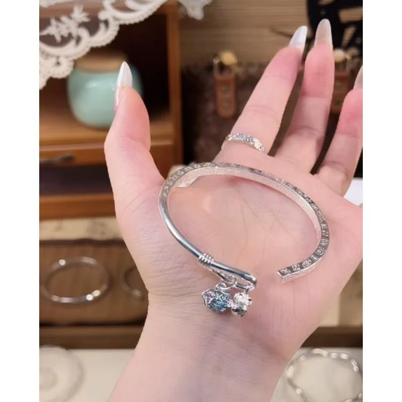 足银银制品 手工吉言镯 筷子手镯民族风开口手镯