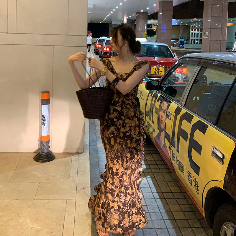 【ALONE SAVOR】枝雨繁华 法式碎花气质修身长裙J126