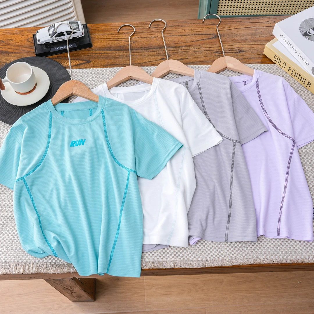 骨鸟工艺【户外风慢跑格子速干】儿童夏季拼接网眼速干运动T恤 2565