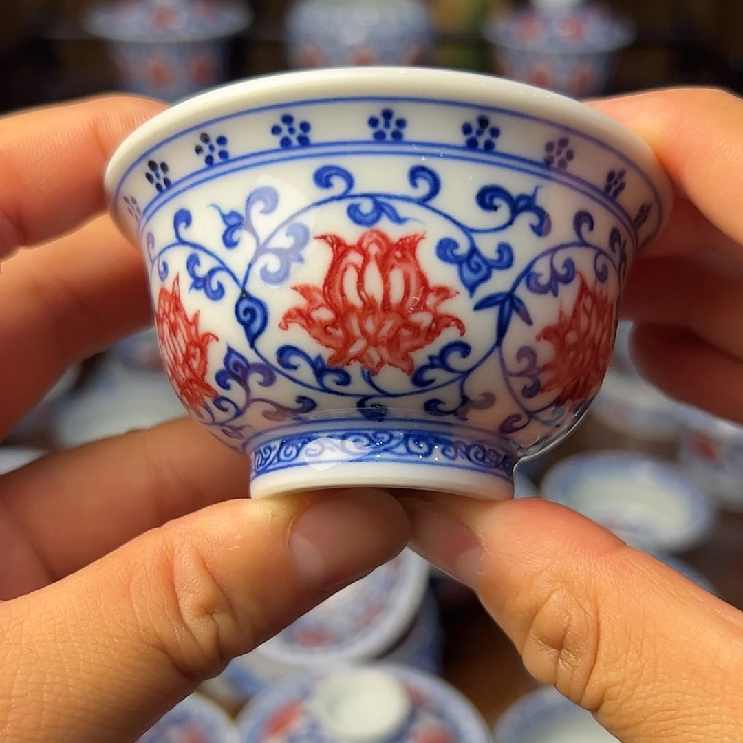 青花釉里红中压手杯
