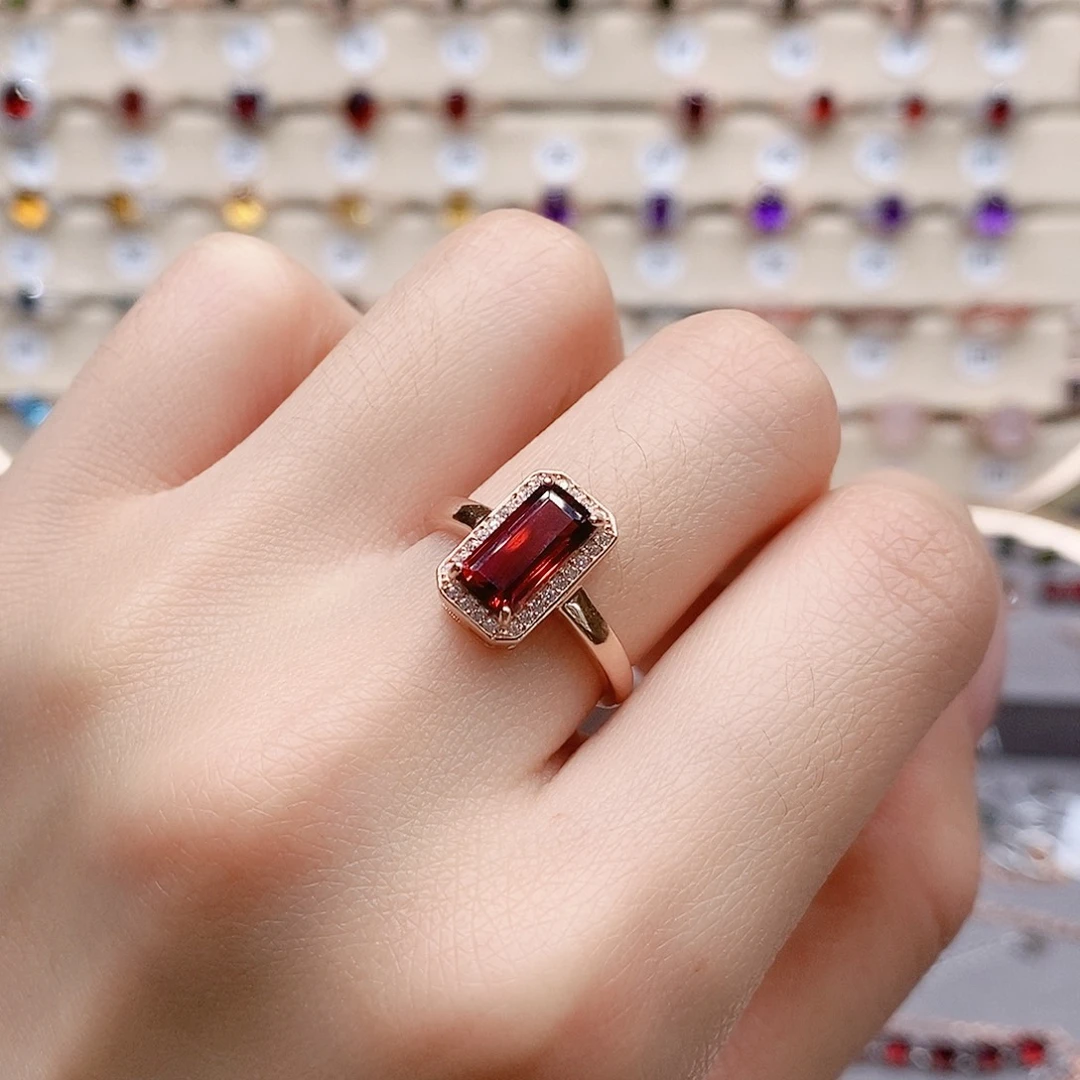 石榴石戒指银S925镶嵌戒指