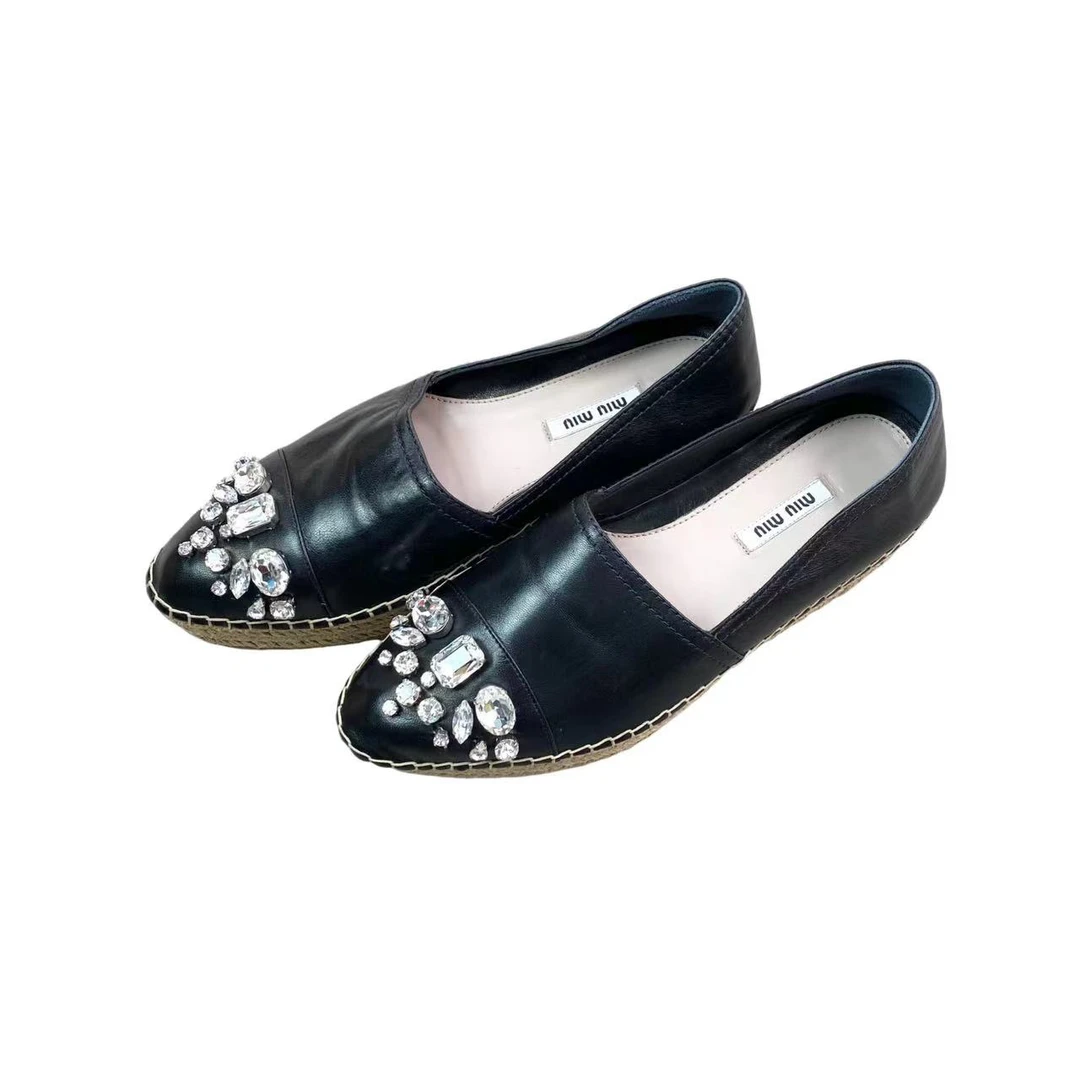 99新 MIU MIU/缪缪 pp五八一 水钻渔夫鞋 37码