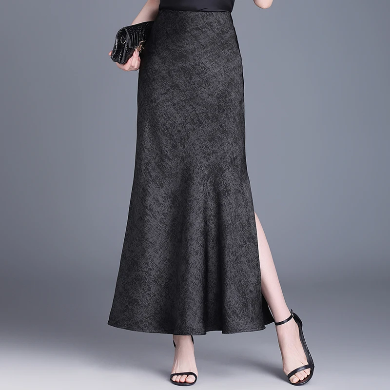 丝滑醋酸缎面半身裙女春季2025新款气质长裙开叉裙子包臀裙鱼尾裙