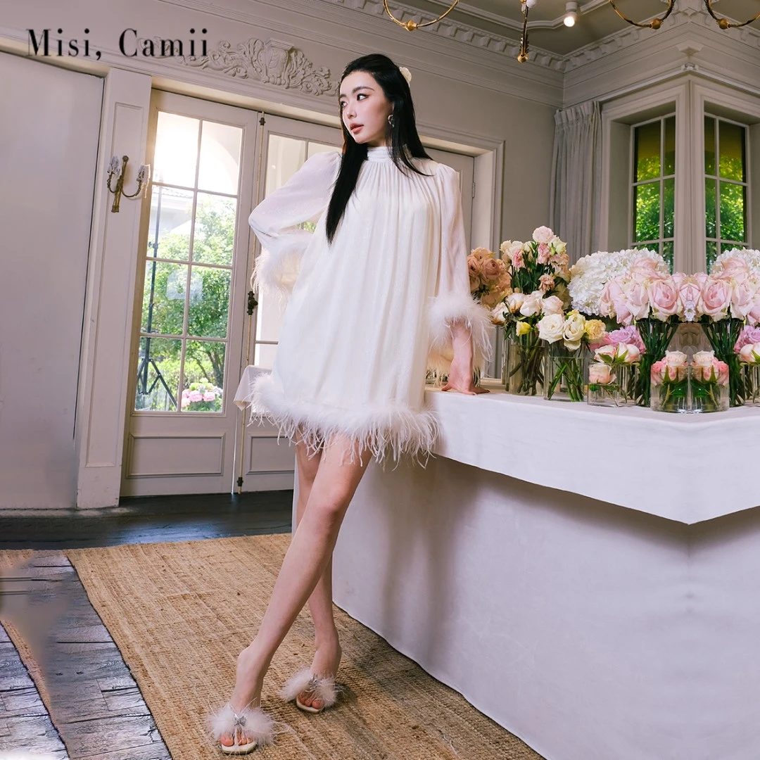 Misi,Camii【达人专属】春夏新款羽毛袖宽松A型女装连衣裙时尚风