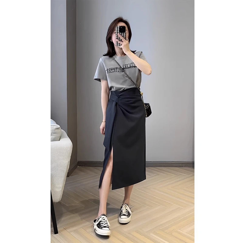 【昕安】尚套装女夏装新款时尚字母印花短袖T恤不规则财阀千金女装