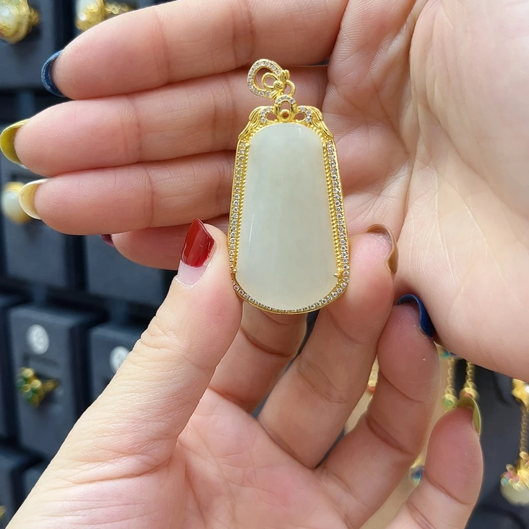 和田玉银S925镀金镶嵌颈饰