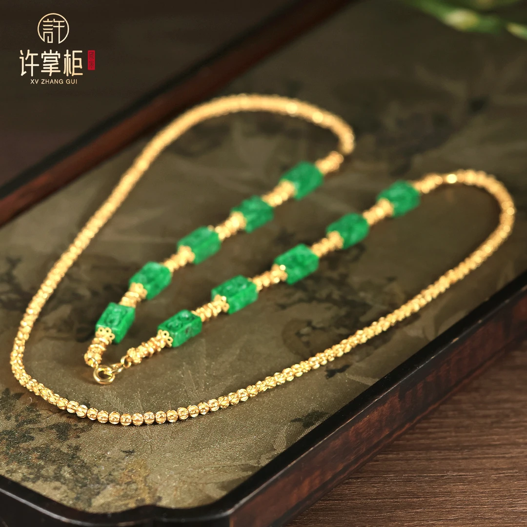 许掌柜｜S925银翡翠项链天然缅甸翡翠A货方块南瓜珠盘缠配饰万能链