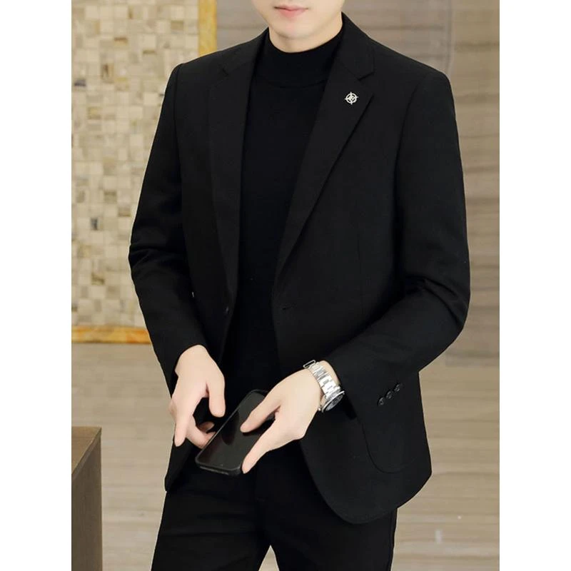 皮尔卡丹西服外套男士秋冬轻奢加棉加厚西装中青年商务休闲礼服