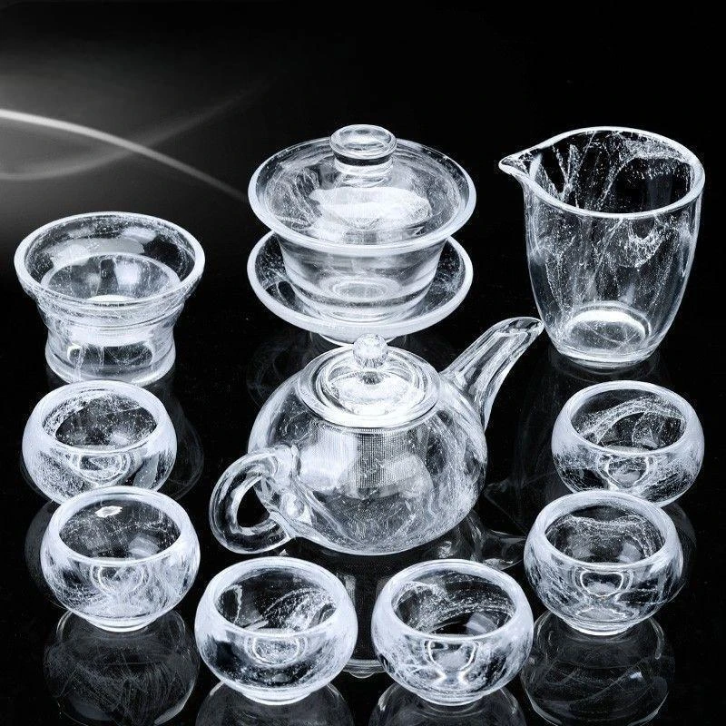 防烫水晶飘花琉璃高档功夫茶具耐热加厚防爆玻璃送礼办公家用透明
