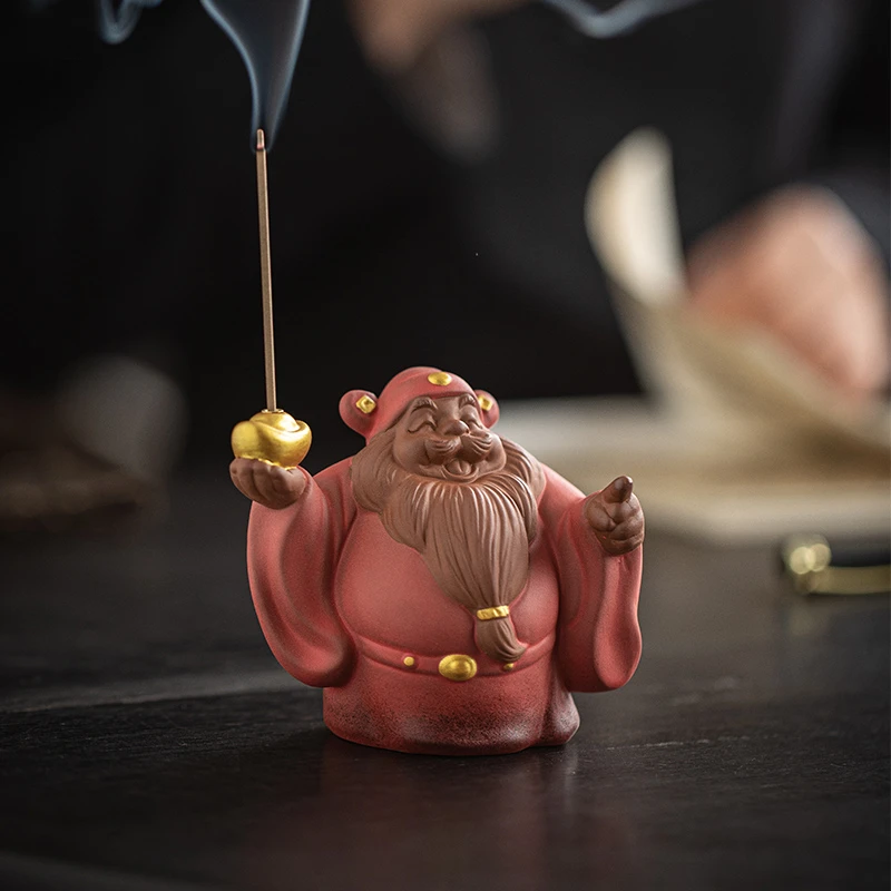 文创国风指你发财财神爷线香插座禅意茶室桌面香薰炉玄学好物摆件