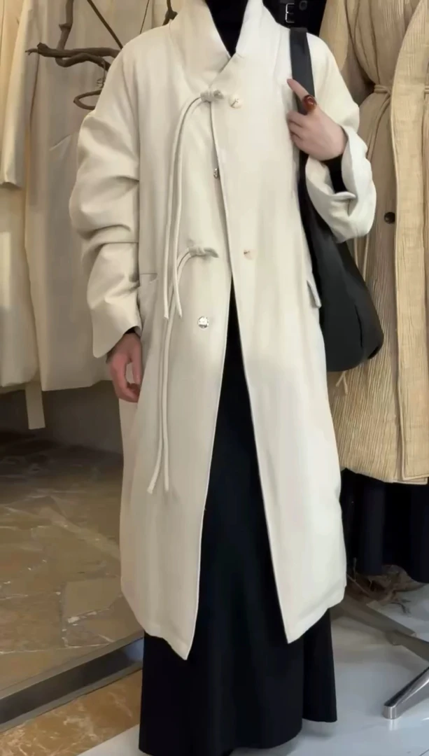 福利款设计师排扣休闲少女风秋冬羽绒服女装女长款外套