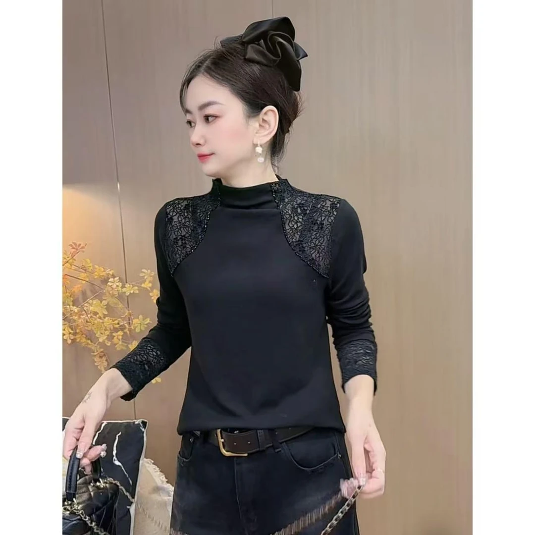 【9271】新品钉珠漏洞设计半高领百搭上衣显瘦