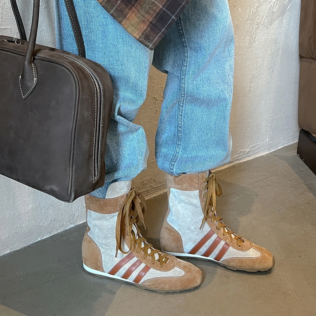 Sheriley77小众百搭德训高帮女鞋女休闲系带内增高街头舒适超酷