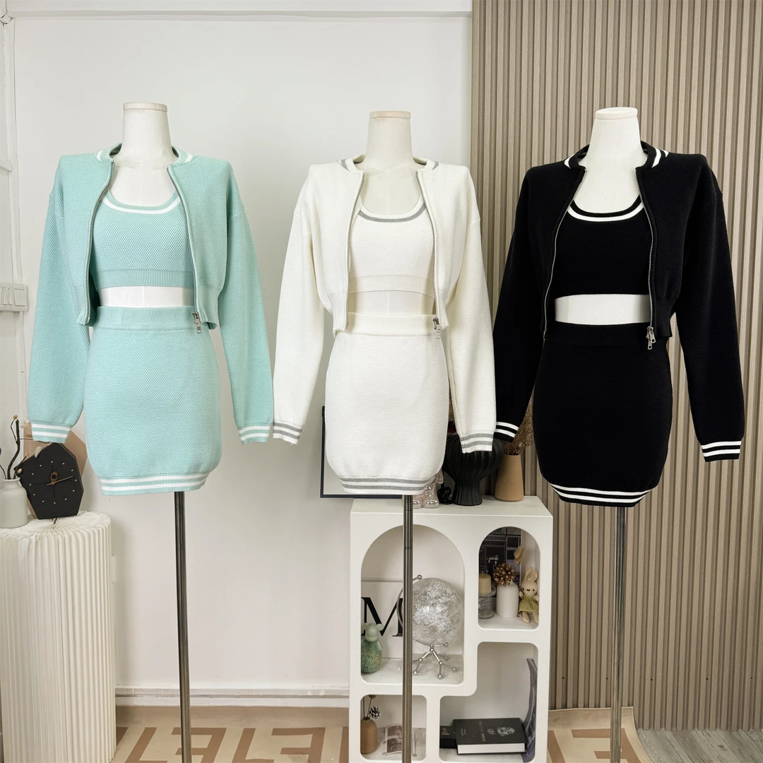 woppei 早秋通勤时髦高级感休闲显瘦百搭运动系吊带外套针织套装