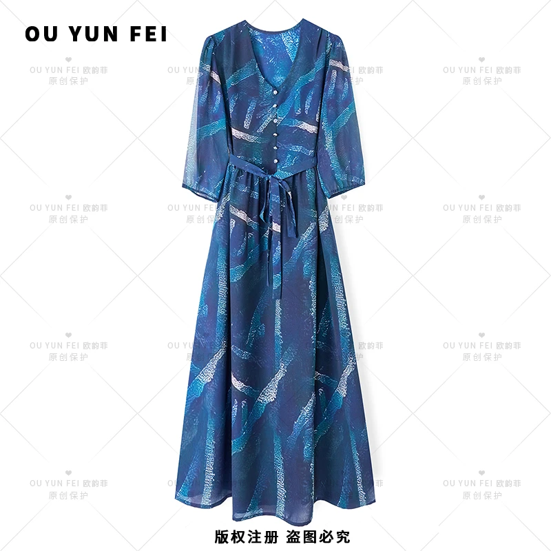 高级感连衣裙女新款气质显瘦穿搭时尚洋气印花长裙AB1015