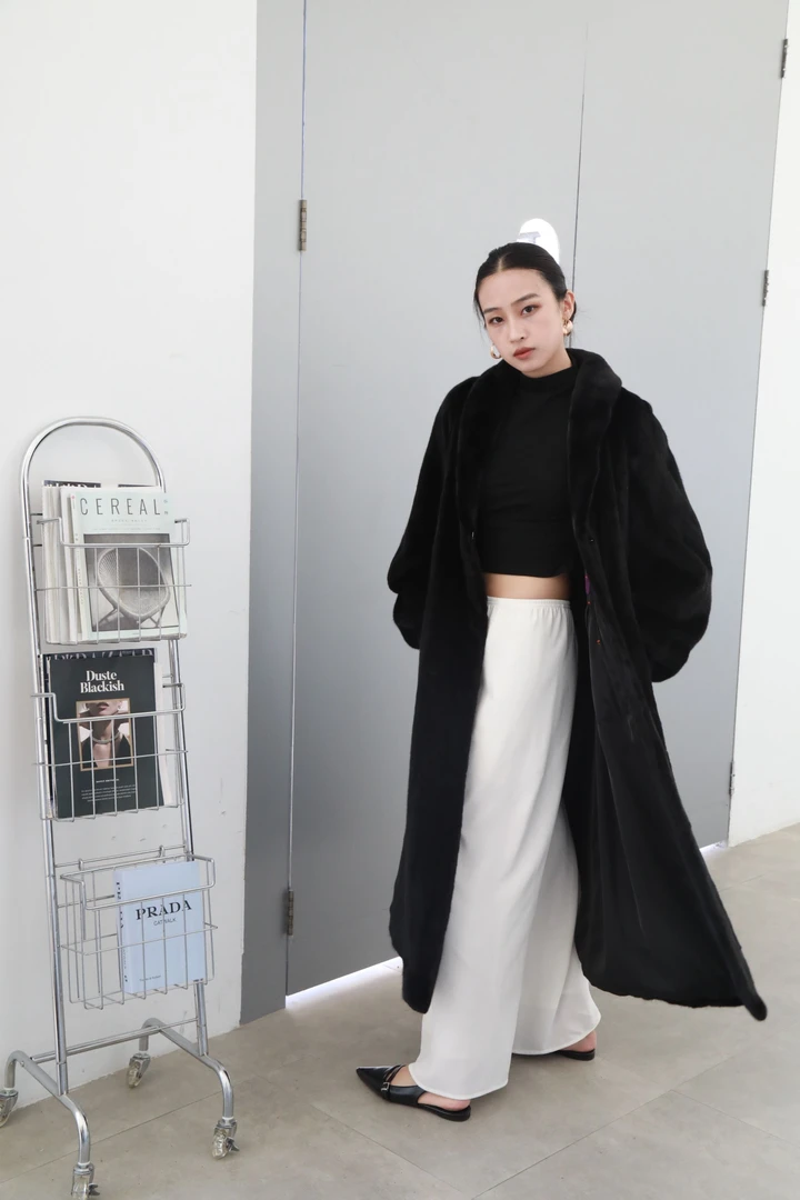 海宁新冬上新皮草紫金短二天鹅绒小青果领立领长款水貂皮草外套女