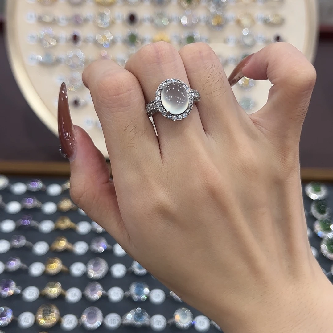 E***n银S925镶嵌蛇纹石玉戒指