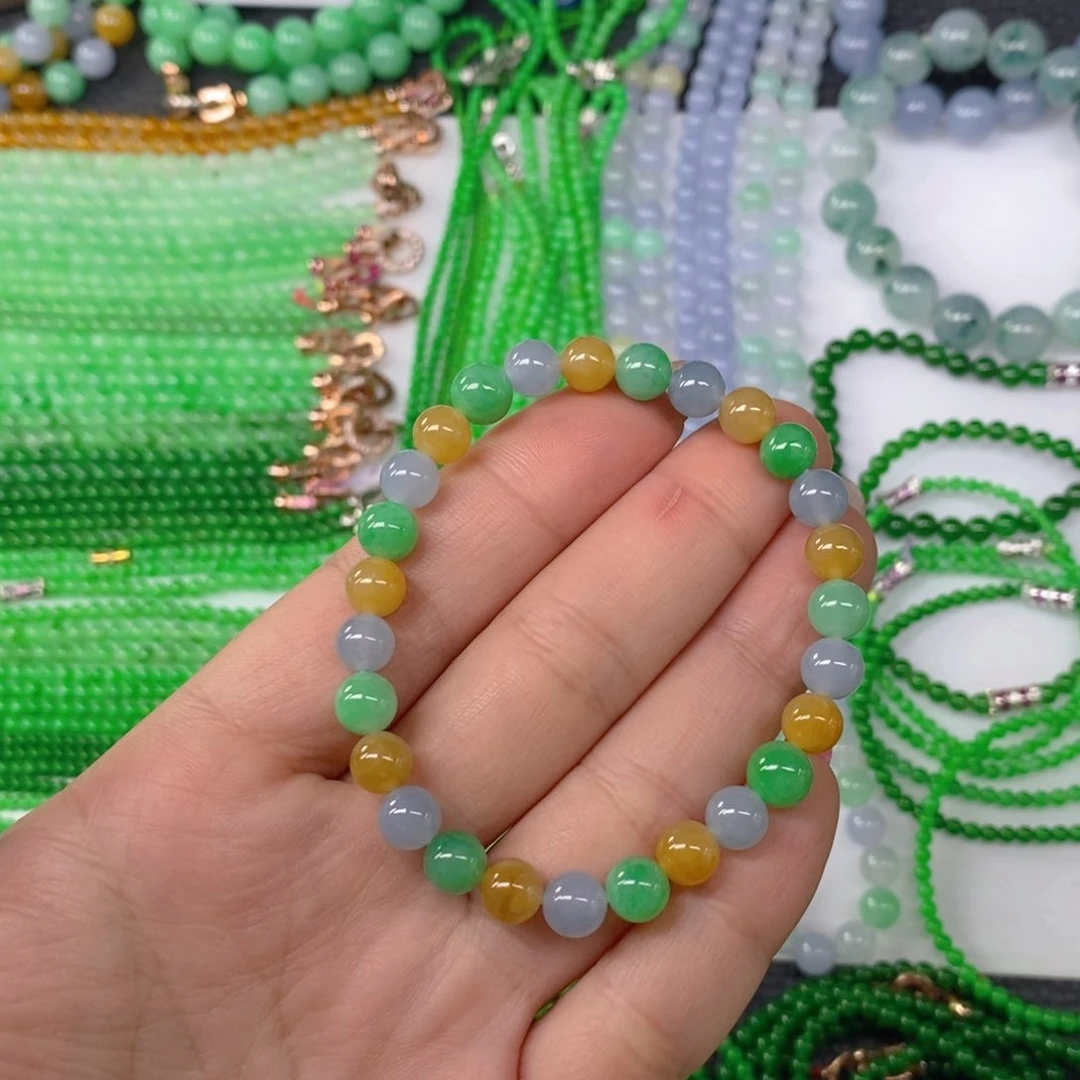 颈饰未镶嵌翡翠缅甸天然翡翠冰种多宝手链7.2