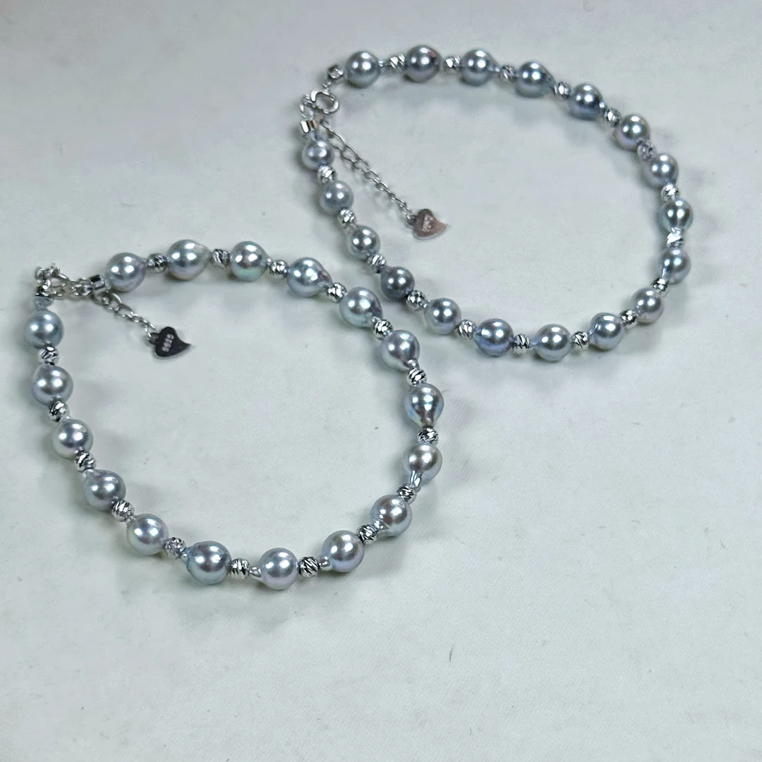 【绎世】蓝冰海水真多麻珍珠满天星微巴手链5-6mms925银（多样性发一