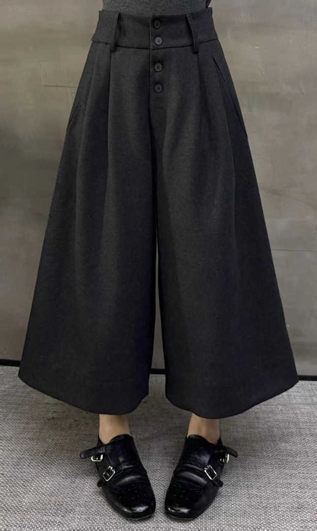 8075#秋冬新款双褶西装中裤高级显瘦宽松休闲直筒