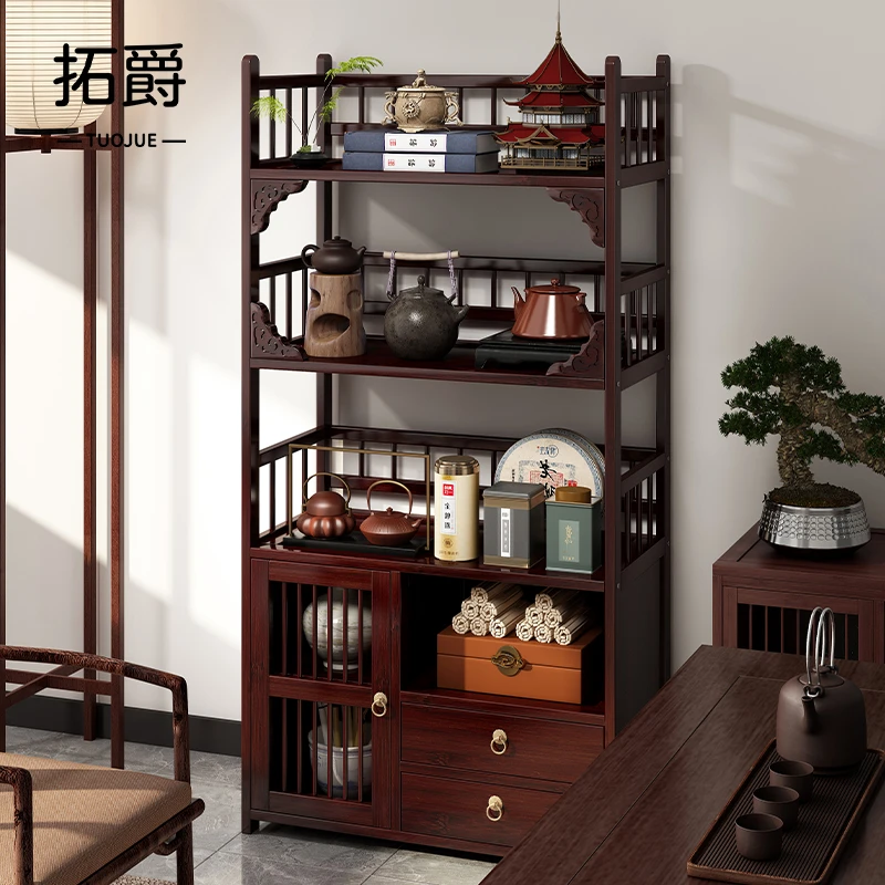 茶叶置物架新中式茶室楠竹博古架摆件展示柜茶桌边柜紫砂壶摆放架