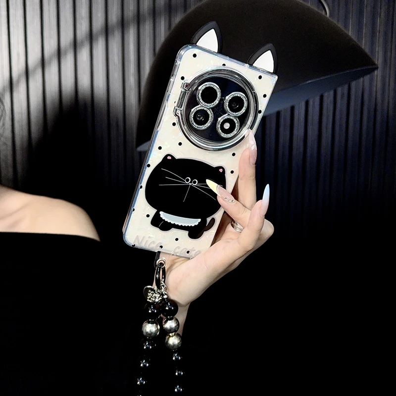 适用oppofindn5手机壳新款findn5套oppo可爱波点黑猫耳朵手链女款