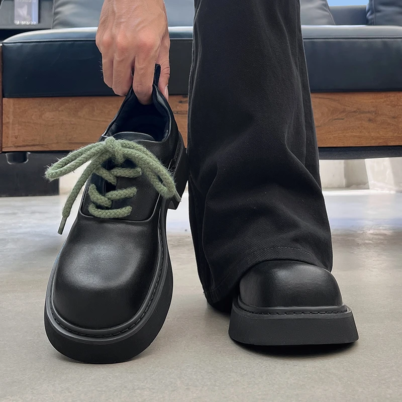 巴黎厚底德比鞋男情侣高级感黑哑光增高cleanfit英伦通勤正装皮鞋