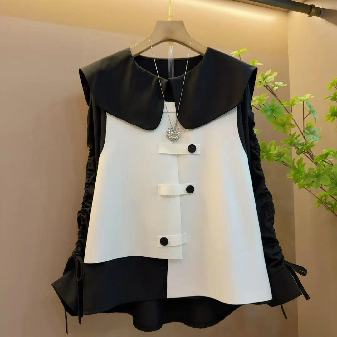 气质新款百搭休闲抽绳设计感显瘦减龄宽松马甲两件套（长65左右）