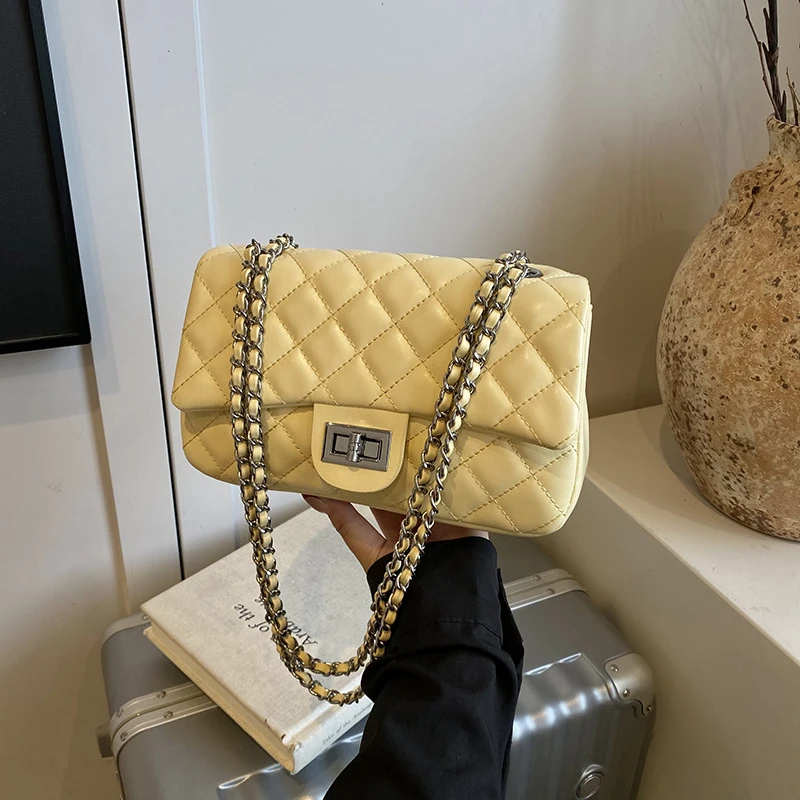 高级感时尚菱格链条单肩通勤包包女2025夏季新款斜挎通勤小方包